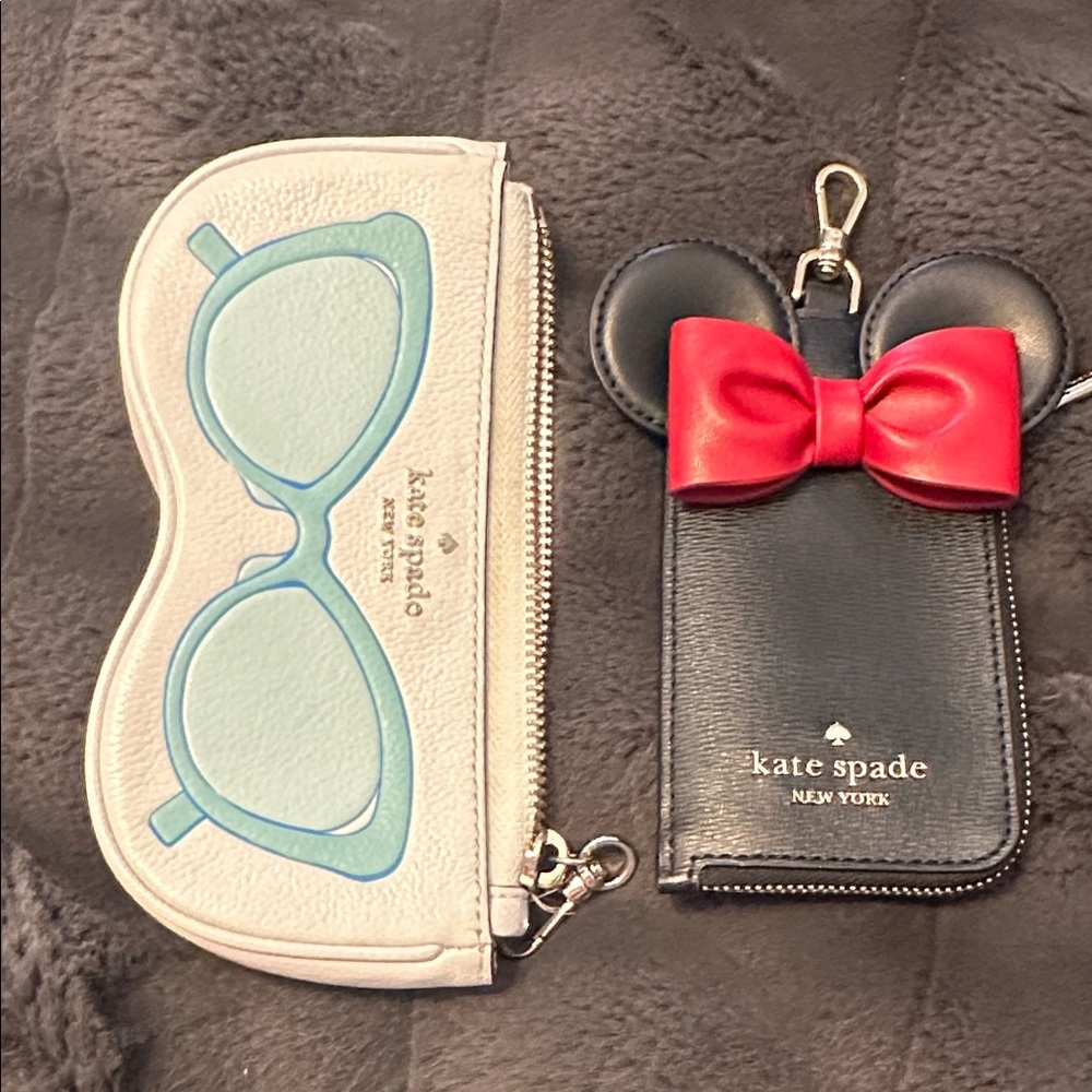 Kate Spade Cream Sunglasses Pouch and Black Mouse Ears Keychain